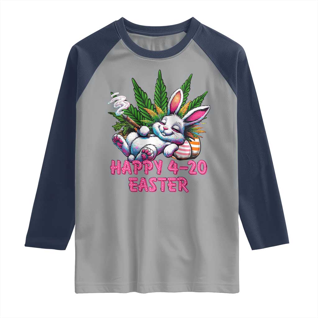 Funny Easter Day Cannabis Weed Raglan Shirt Happy 420 Easter Bunny TS11 Sport Gray Navy Print Your Wear
