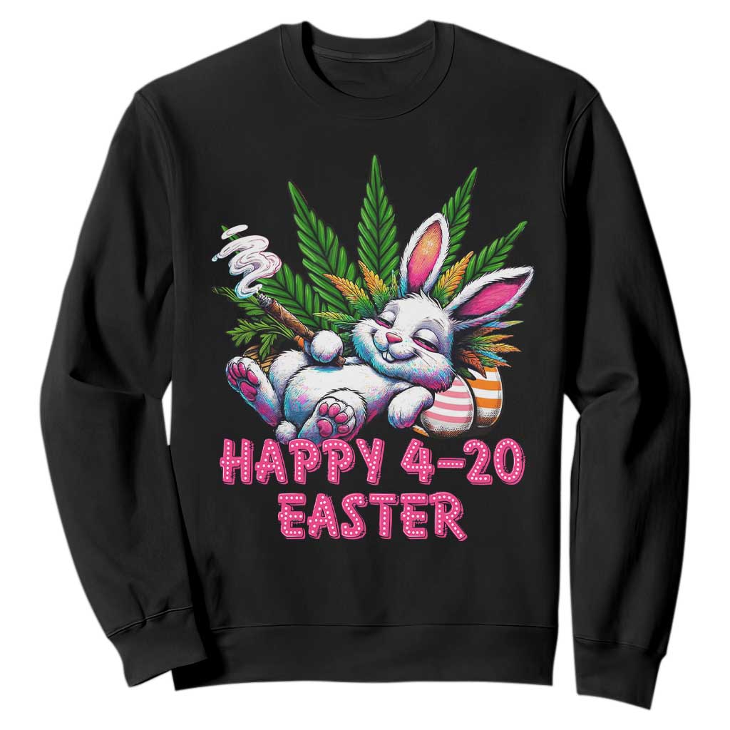Funny Easter Day Cannabis Weed Sweatshirt Happy 420 Easter Bunny TS11 Black Print Your Wear