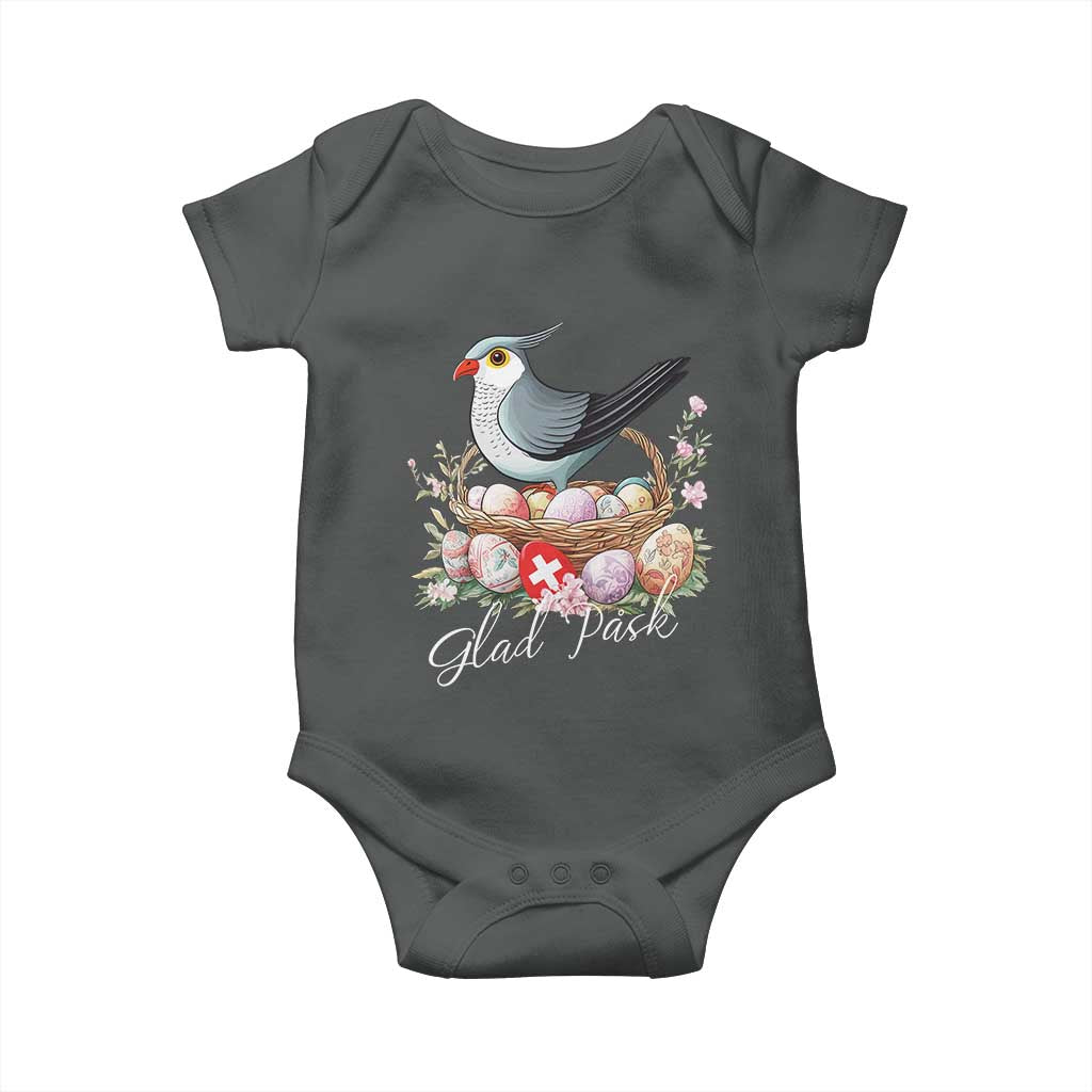 Funny Swedish Easter Day Baby Onesie Glad Pask Easter Eggs Cuckoo Bird TS11 Dark Heather Print Your Wear