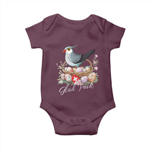Funny Swedish Easter Day Baby Onesie Glad Pask Easter Eggs Cuckoo Bird TS11 Maroon Print Your Wear