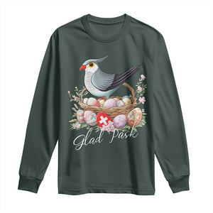 Funny Swedish Easter Day Long Sleeve Shirt Glad Pask Easter Eggs Cuckoo Bird TS11 Dark Forest Green Print Your Wear