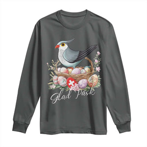 Funny Swedish Easter Day Long Sleeve Shirt Glad Pask Easter Eggs Cuckoo Bird TS11 Dark Heather Print Your Wear