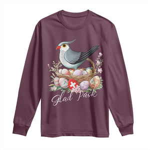 Funny Swedish Easter Day Long Sleeve Shirt Glad Pask Easter Eggs Cuckoo Bird TS11 Maroon Print Your Wear