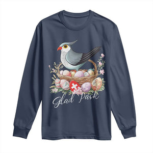 Funny Swedish Easter Day Long Sleeve Shirt Glad Pask Easter Eggs Cuckoo Bird TS11 Navy Print Your Wear