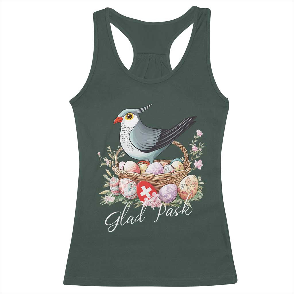 Funny Swedish Easter Day Racerback Tank Top Glad Pask Easter Eggs Cuckoo Bird TS11 Dark Forest Green Print Your Wear