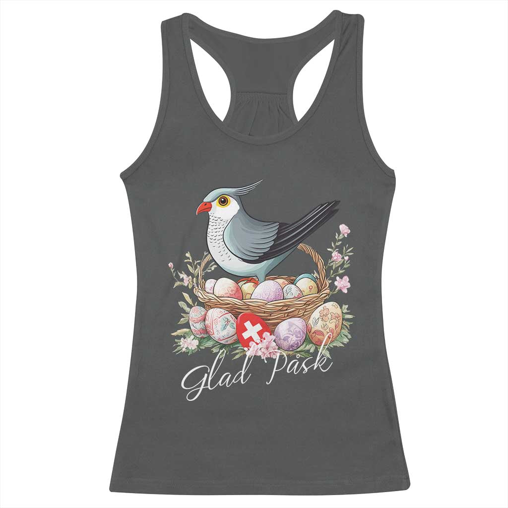 Funny Swedish Easter Day Racerback Tank Top Glad Pask Easter Eggs Cuckoo Bird TS11 Dark Heather Print Your Wear