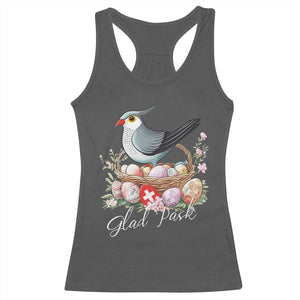 Funny Swedish Easter Day Racerback Tank Top Glad Pask Easter Eggs Cuckoo Bird TS11 Dark Heather Print Your Wear