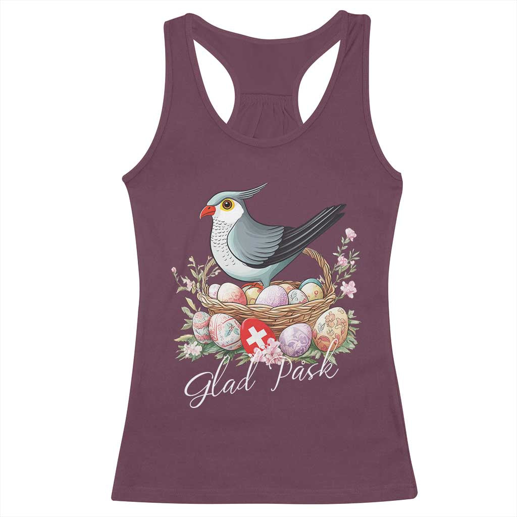 Funny Swedish Easter Day Racerback Tank Top Glad Pask Easter Eggs Cuckoo Bird TS11 Maroon Print Your Wear