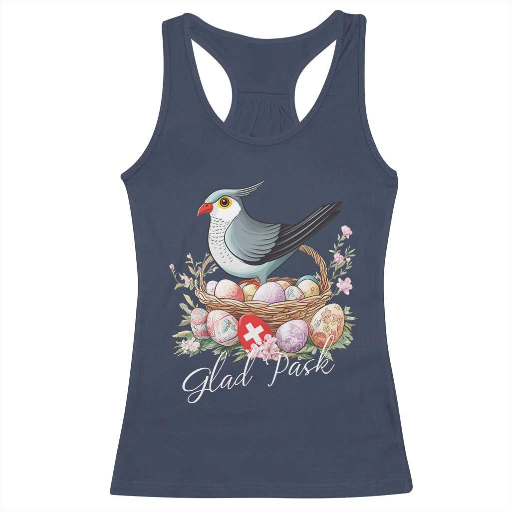 Funny Swedish Easter Day Racerback Tank Top Glad Pask Easter Eggs Cuckoo Bird TS11 Navy Print Your Wear