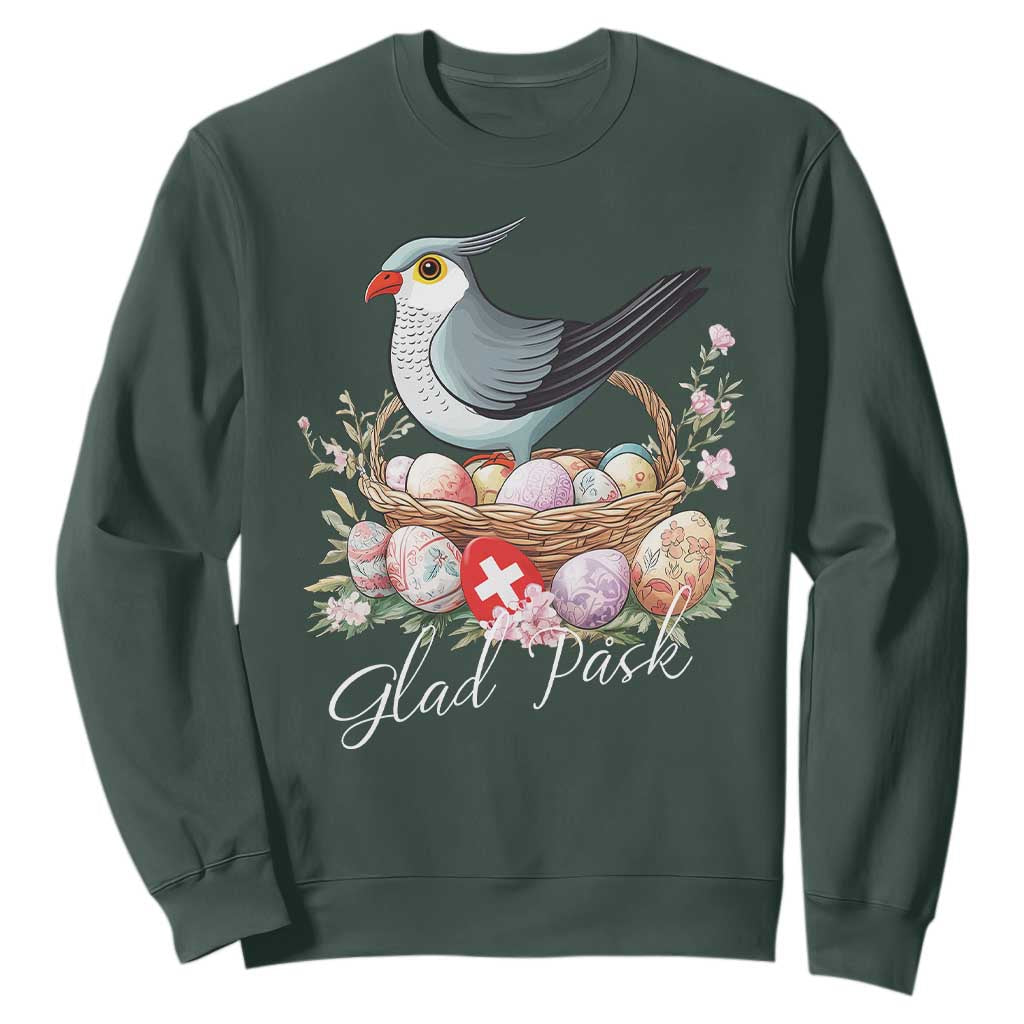 Funny Swedish Easter Day Sweatshirt Glad Pask Easter Eggs Cuckoo Bird TS11 Dark Forest Green Print Your Wear