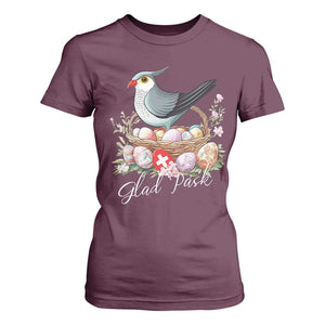 Funny Swedish Easter Day T Shirt For Women Glad Pask Easter Eggs Cuckoo Bird TS11 Maroon Print Your Wear