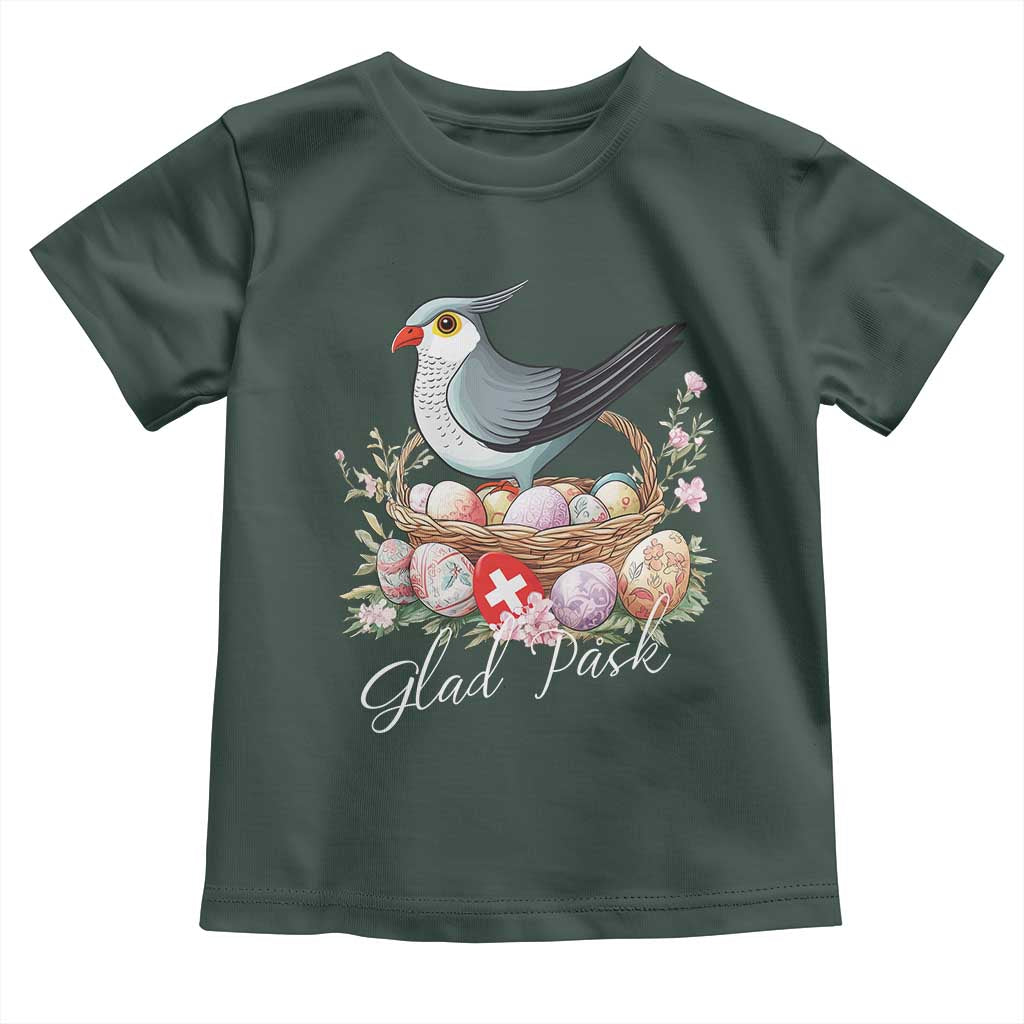 Funny Swedish Easter Day Toddler T Shirt Glad Pask Easter Eggs Cuckoo Bird TS11 Dark Forest Green Print Your Wear