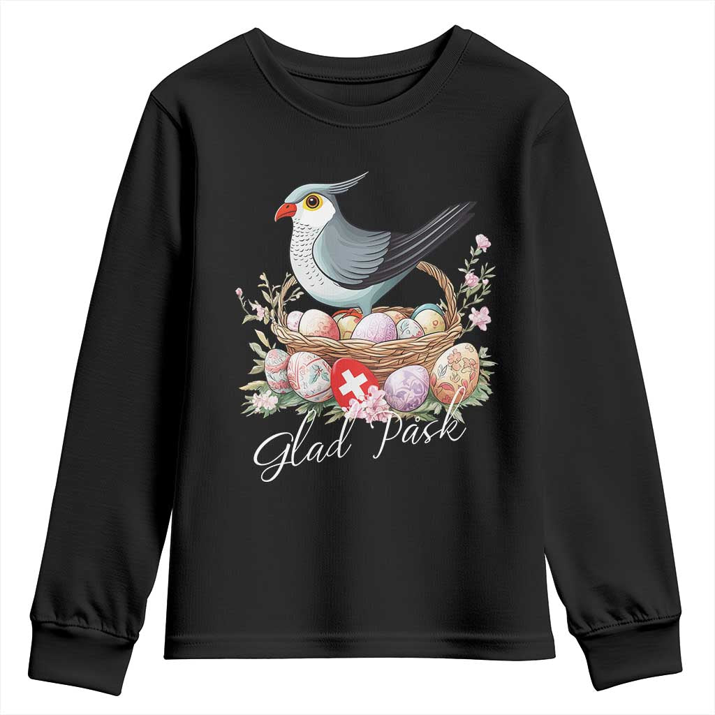 Funny Swedish Easter Day Youth Sweatshirt Glad Pask Easter Eggs Cuckoo Bird TS11 Black Print Your Wear