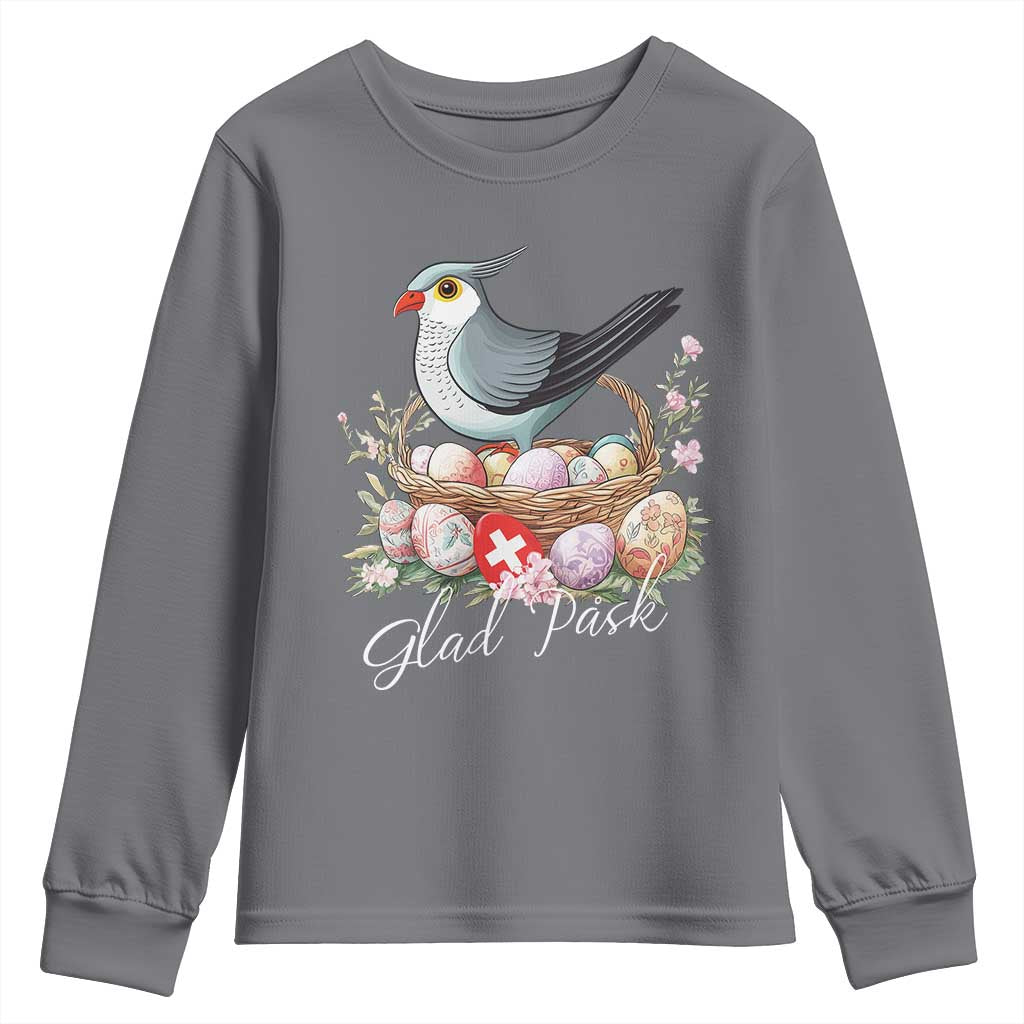 Funny Swedish Easter Day Youth Sweatshirt Glad Pask Easter Eggs Cuckoo Bird TS11 Charcoal Print Your Wear