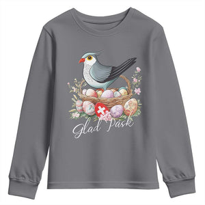 Funny Swedish Easter Day Youth Sweatshirt Glad Pask Easter Eggs Cuckoo Bird TS11 Charcoal Print Your Wear
