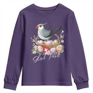 Funny Swedish Easter Day Youth Sweatshirt Glad Pask Easter Eggs Cuckoo Bird TS11 Purple Print Your Wear