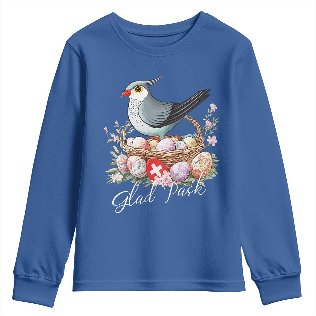 Funny Swedish Easter Day Youth Sweatshirt Glad Pask Easter Eggs Cuckoo Bird TS11 Royal Blue Print Your Wear