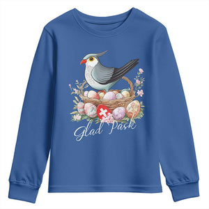 Funny Swedish Easter Day Youth Sweatshirt Glad Pask Easter Eggs Cuckoo Bird TS11 Royal Blue Print Your Wear