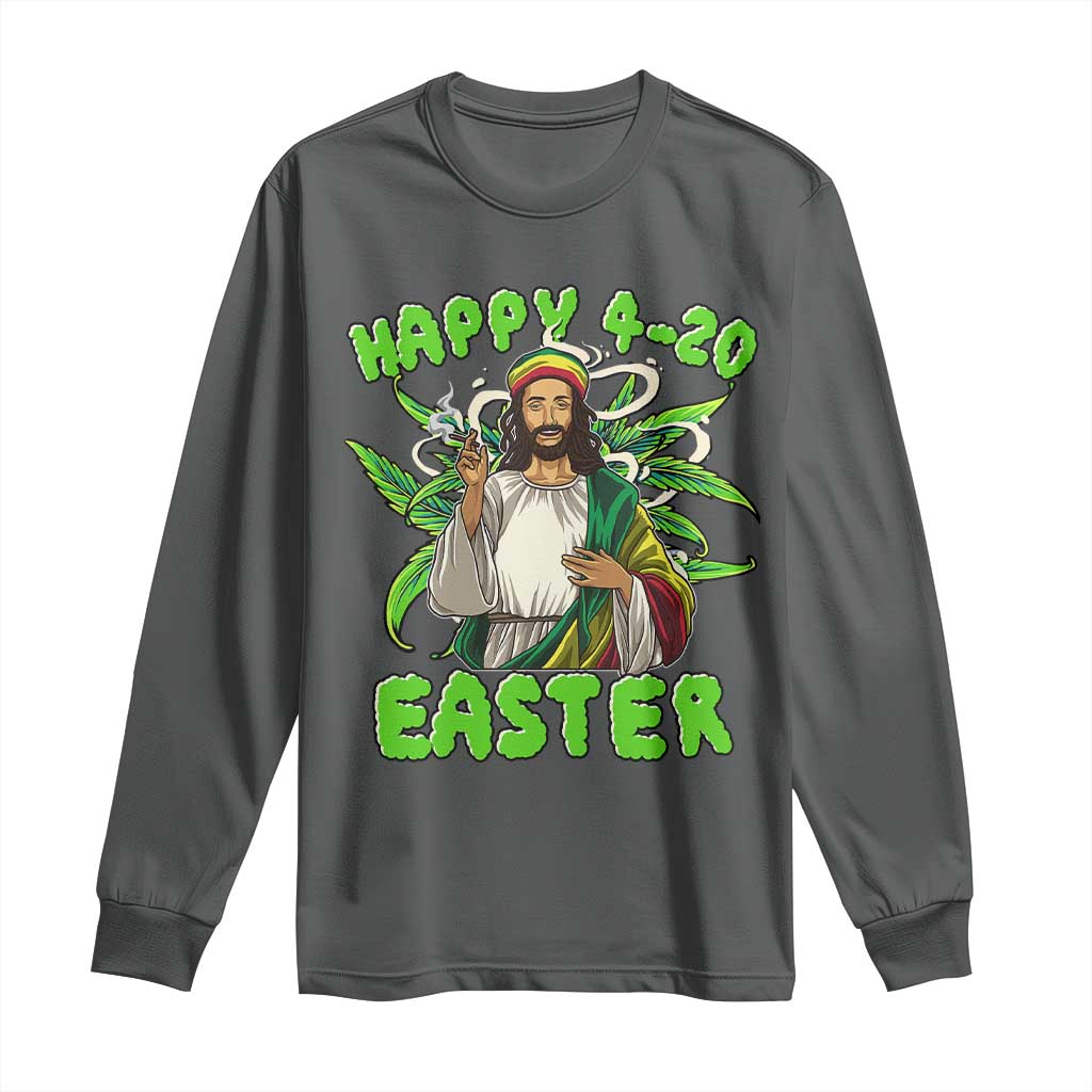 Funny Easter Day Christian Weed Long Sleeve Shirt Happy 420 Easter Jesus Smokes Stoner TS11 Dark Heather Print Your Wear