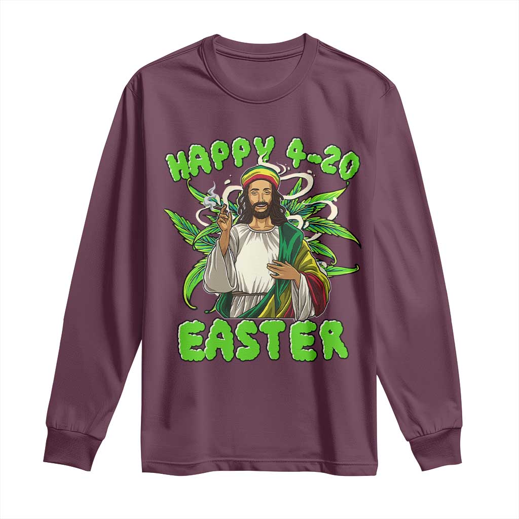 Funny Easter Day Christian Weed Long Sleeve Shirt Happy 420 Easter Jesus Smokes Stoner TS11 Maroon Print Your Wear