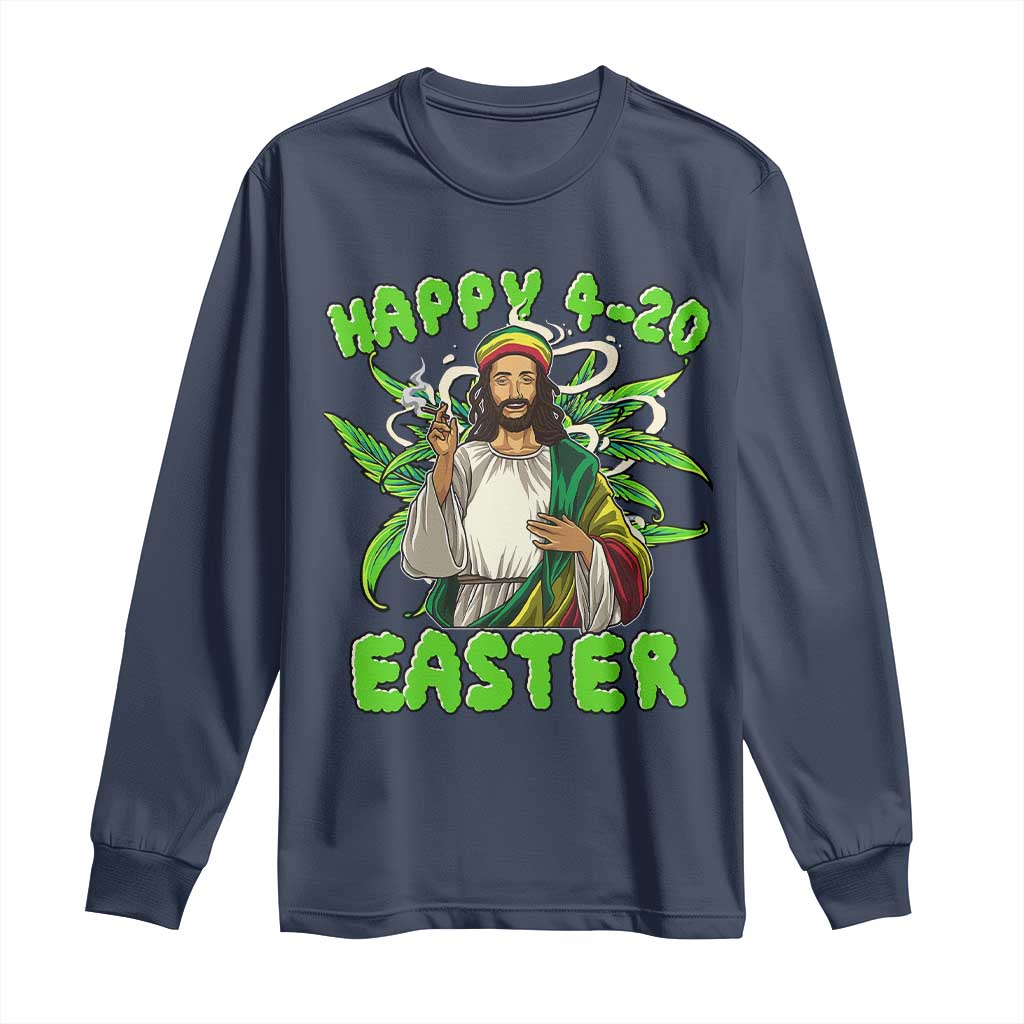 Funny Easter Day Christian Weed Long Sleeve Shirt Happy 420 Easter Jesus Smokes Stoner TS11 Navy Print Your Wear