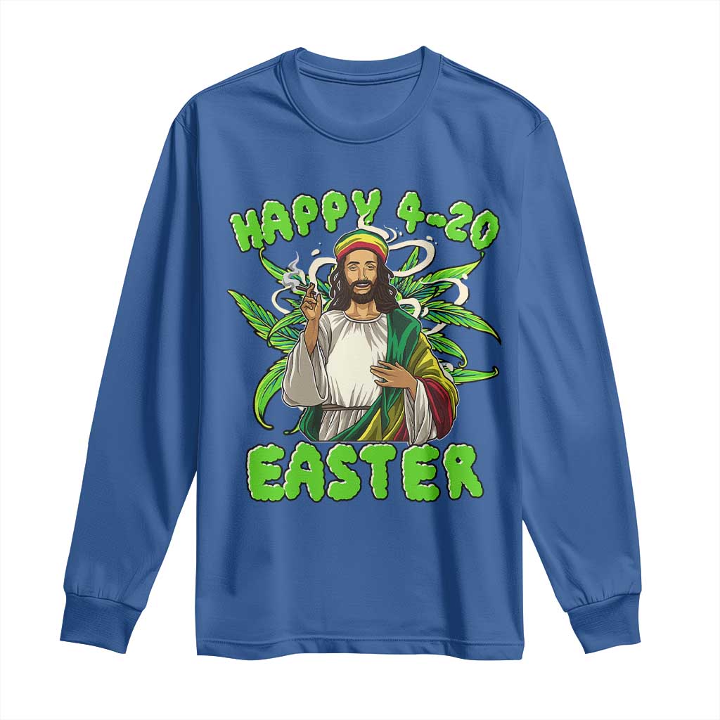 Funny Easter Day Christian Weed Long Sleeve Shirt Happy 420 Easter Jesus Smokes Stoner TS11 Royal Blue Print Your Wear