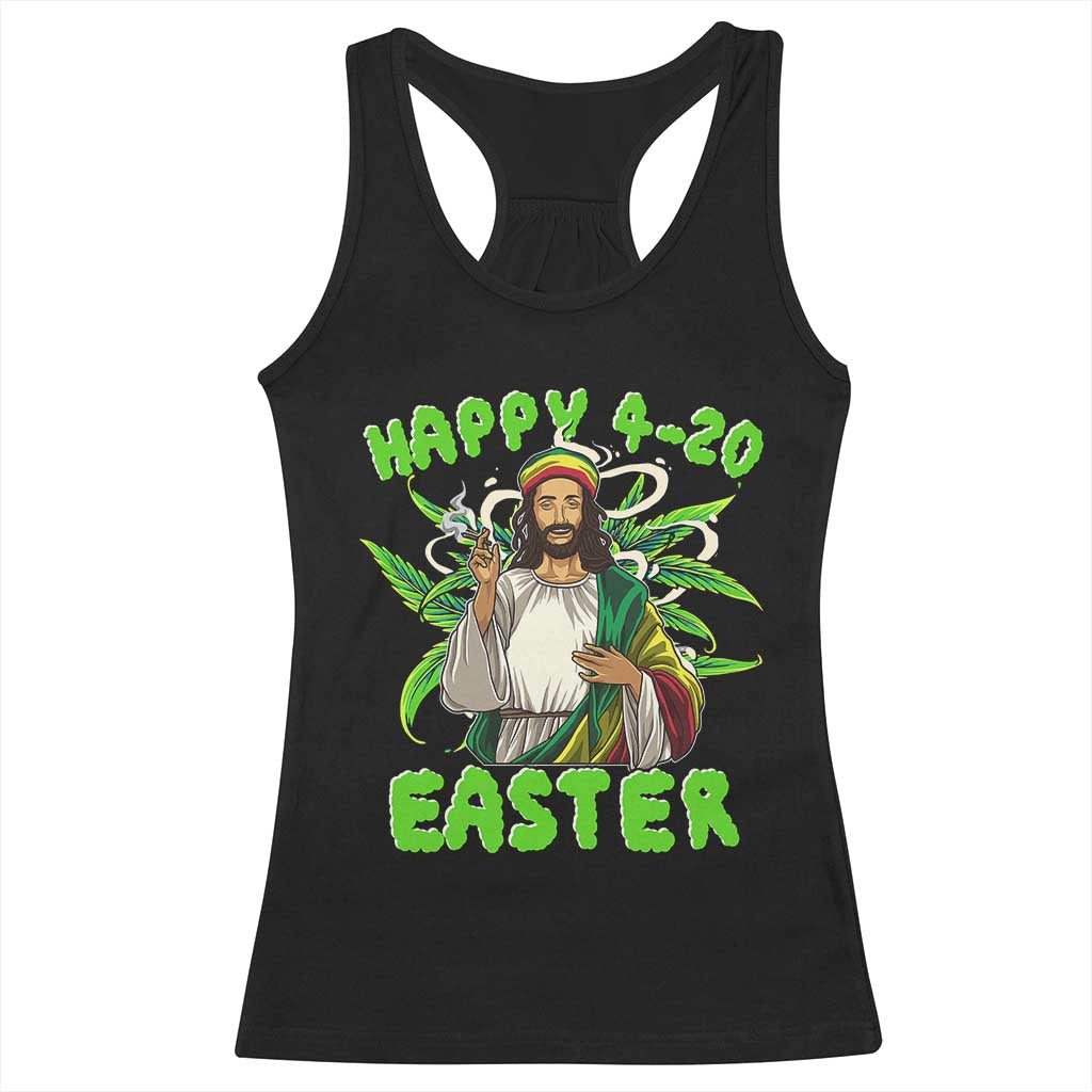 Funny Easter Day Christian Weed Racerback Tank Top Happy 420 Easter Jesus Smokes Stoner TS11 Black Print Your Wear