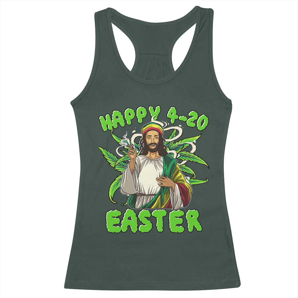 Funny Easter Day Christian Weed Racerback Tank Top Happy 420 Easter Jesus Smokes Stoner TS11 Dark Forest Green Print Your Wear