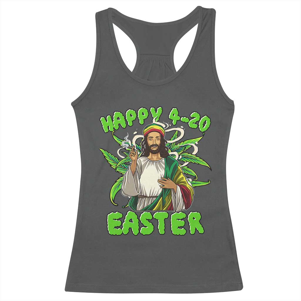 Funny Easter Day Christian Weed Racerback Tank Top Happy 420 Easter Jesus Smokes Stoner TS11 Dark Heather Print Your Wear