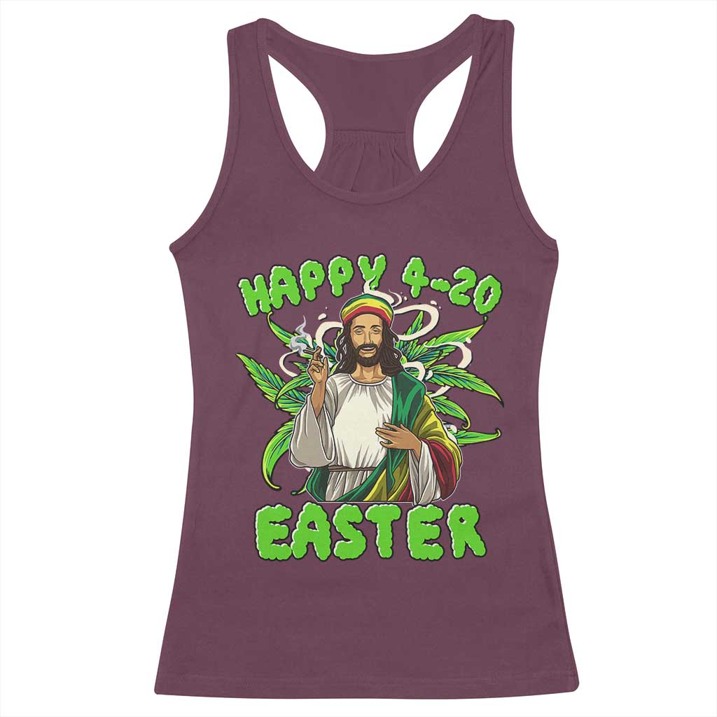 Funny Easter Day Christian Weed Racerback Tank Top Happy 420 Easter Jesus Smokes Stoner TS11 Maroon Print Your Wear