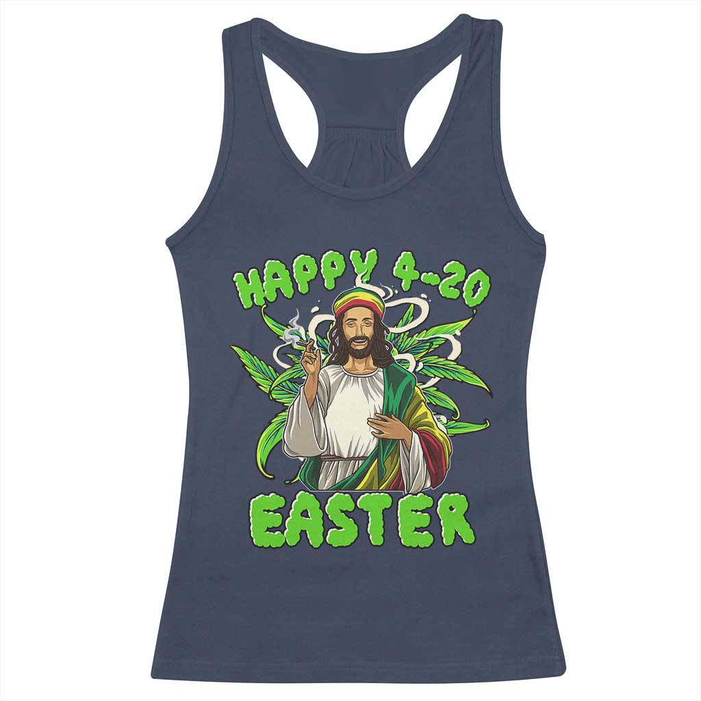 Funny Easter Day Christian Weed Racerback Tank Top Happy 420 Easter Jesus Smokes Stoner TS11 Navy Print Your Wear