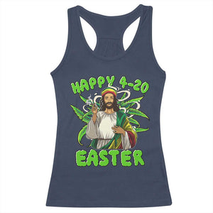 Funny Easter Day Christian Weed Racerback Tank Top Happy 420 Easter Jesus Smokes Stoner TS11 Navy Print Your Wear