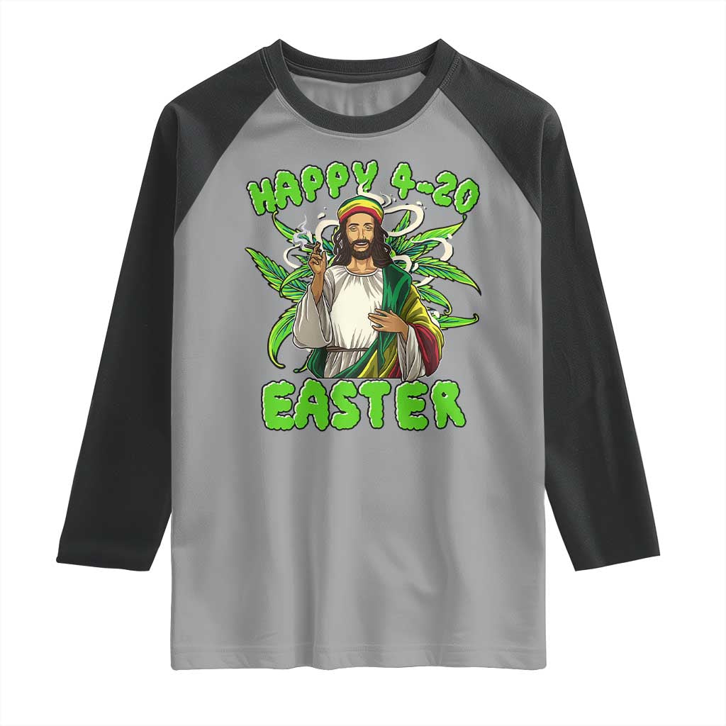 Funny Easter Day Christian Weed Raglan Shirt Happy 420 Easter Jesus Smokes Stoner TS11 Sport Gray Black Print Your Wear