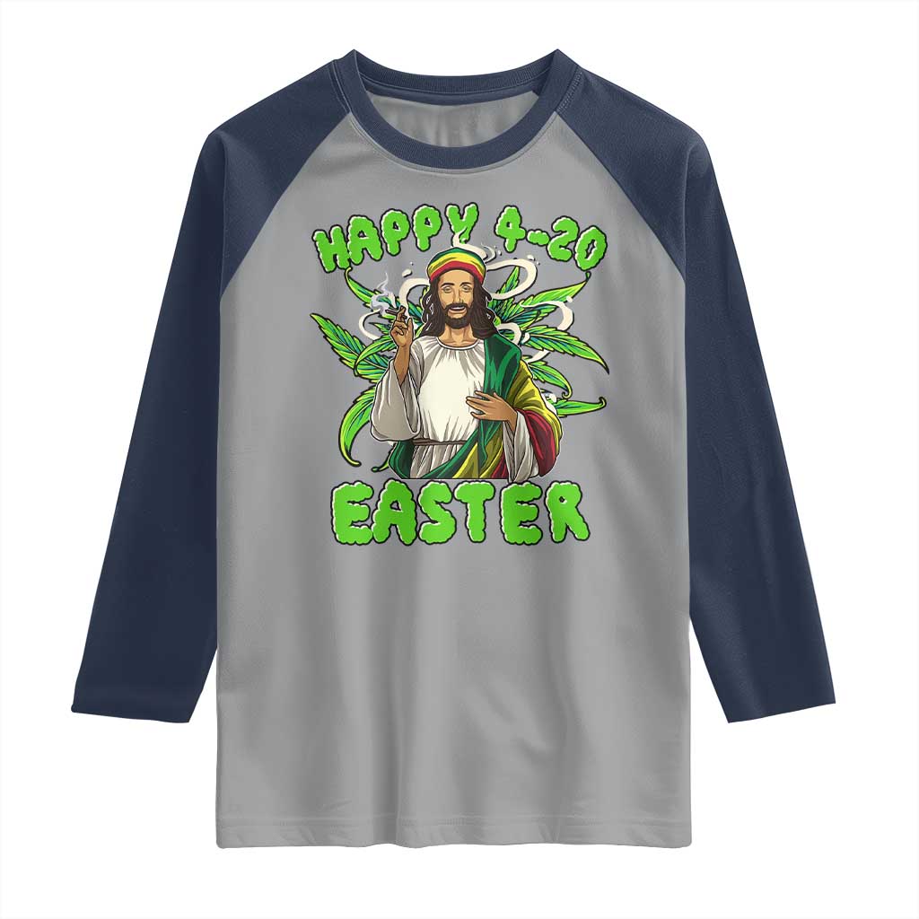 Funny Easter Day Christian Weed Raglan Shirt Happy 420 Easter Jesus Smokes Stoner TS11 Sport Gray Navy Print Your Wear