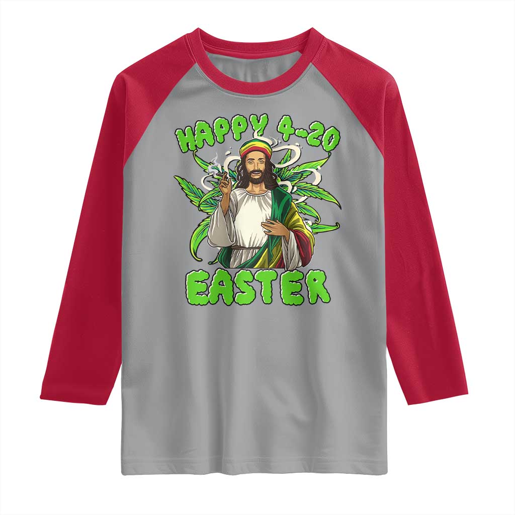 Funny Easter Day Christian Weed Raglan Shirt Happy 420 Easter Jesus Smokes Stoner TS11 Sport Gray Red Print Your Wear