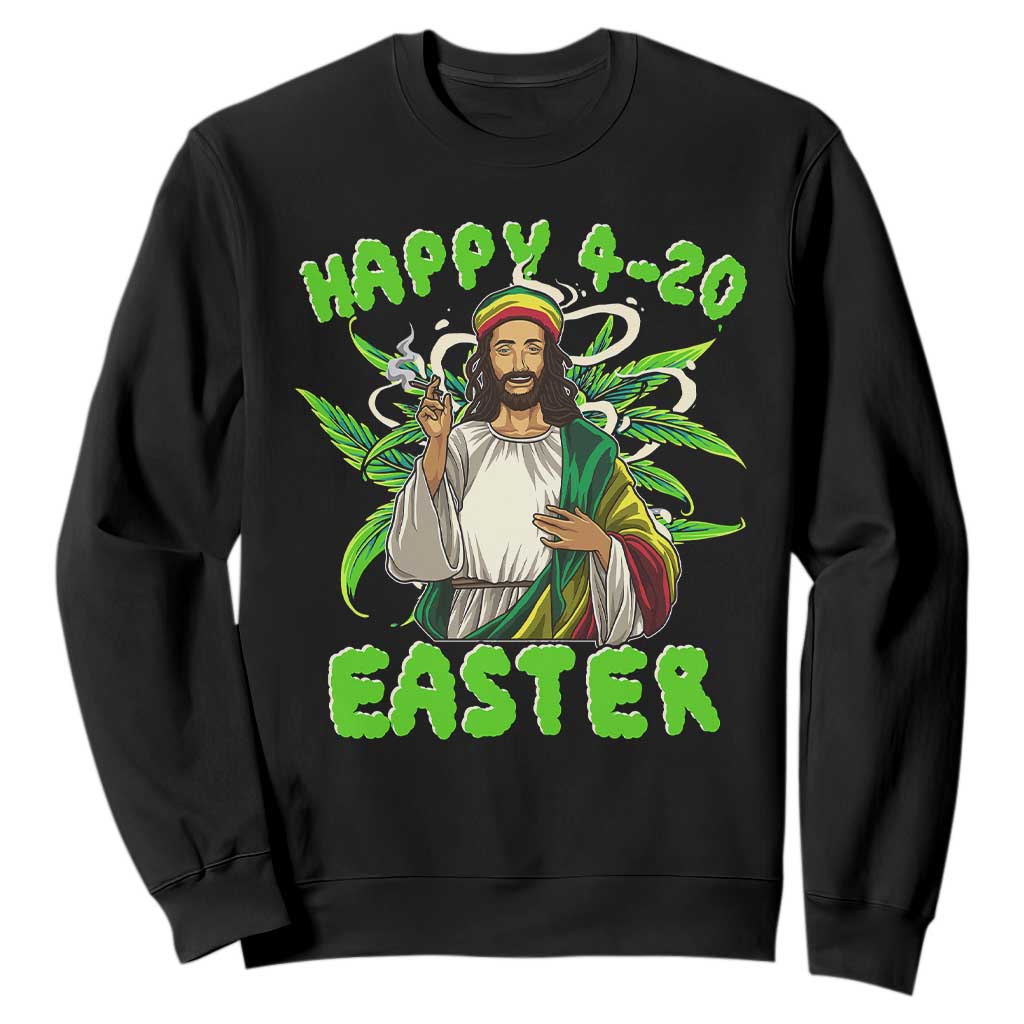 Funny Easter Day Christian Weed Sweatshirt Happy 420 Easter Jesus Smokes Stoner TS11 Black Print Your Wear