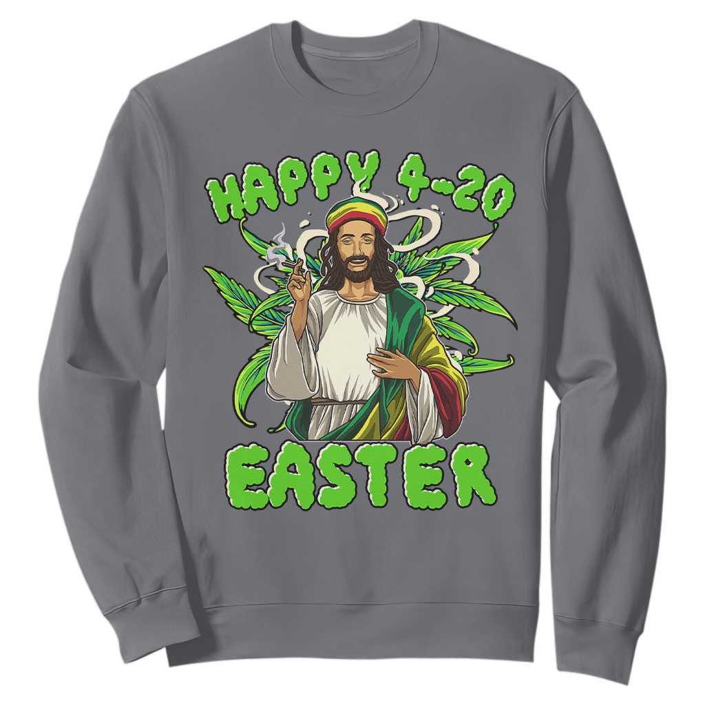 Funny Easter Day Christian Weed Sweatshirt Happy 420 Easter Jesus Smokes Stoner TS11 Charcoal Print Your Wear