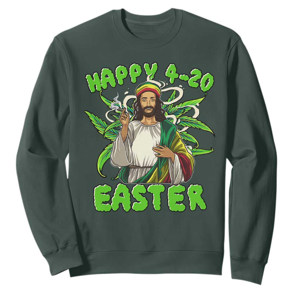 Funny Easter Day Christian Weed Sweatshirt Happy 420 Easter Jesus Smokes Stoner TS11 Dark Forest Green Print Your Wear