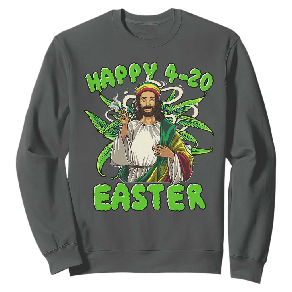 Funny Easter Day Christian Weed Sweatshirt Happy 420 Easter Jesus Smokes Stoner TS11 Dark Heather Print Your Wear