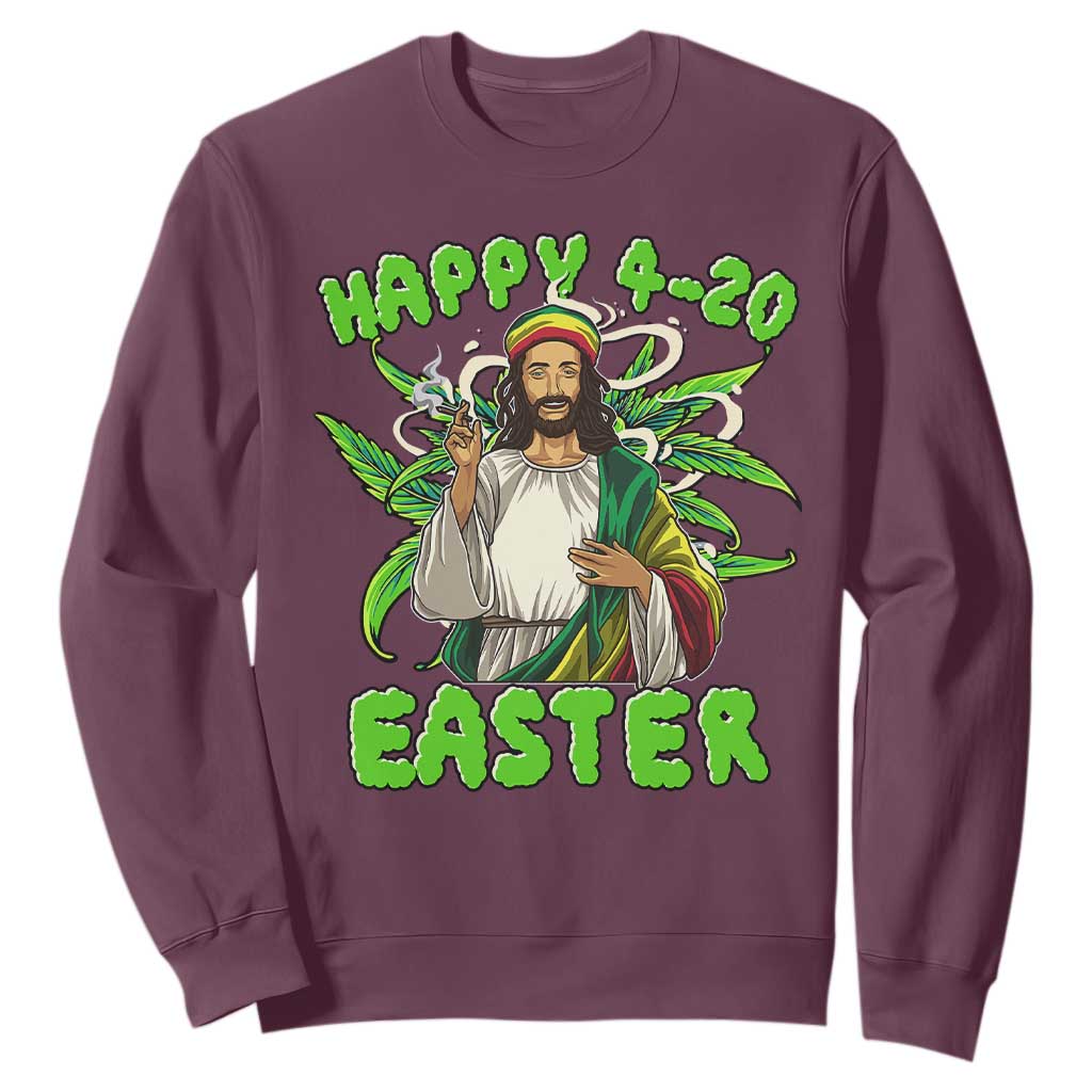 Funny Easter Day Christian Weed Sweatshirt Happy 420 Easter Jesus Smokes Stoner TS11 Maroon Print Your Wear
