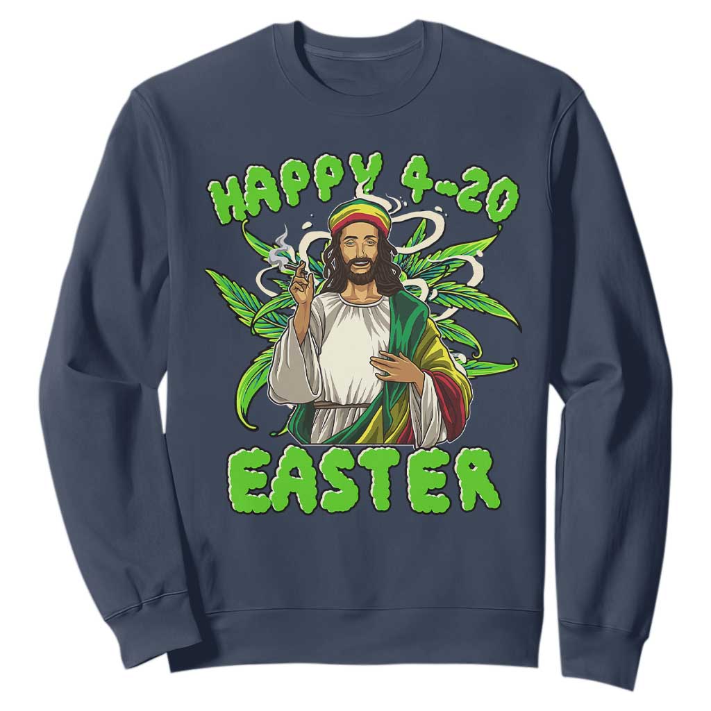 Funny Easter Day Christian Weed Sweatshirt Happy 420 Easter Jesus Smokes Stoner TS11 Navy Print Your Wear