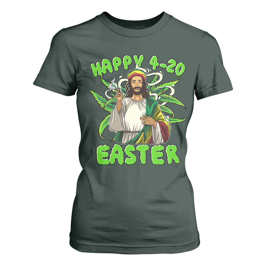 Funny Easter Day Christian Weed T Shirt For Women Happy 420 Easter Jesus Smokes Stoner TS11 Dark Forest Green Print Your Wear