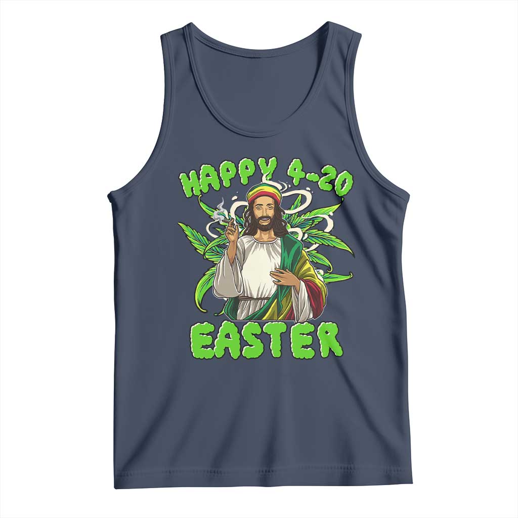Funny Easter Day Christian Weed Tank Top Happy 420 Easter Jesus Smokes Stoner TS11 Navy Print Your Wear