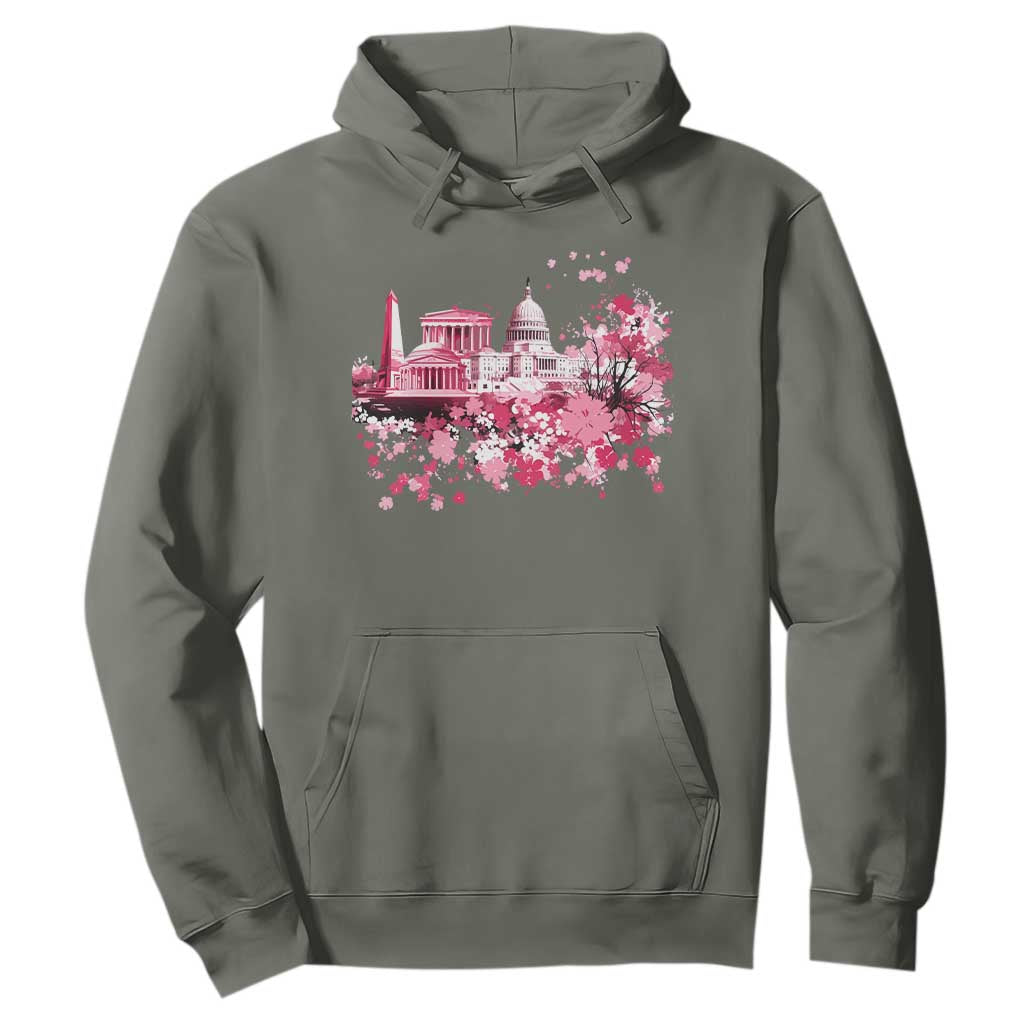 Washington DC Cherry Blossoms Hoodie Capitol Building Monuments Memorials Sakura TS11 Military Green Print Your Wear