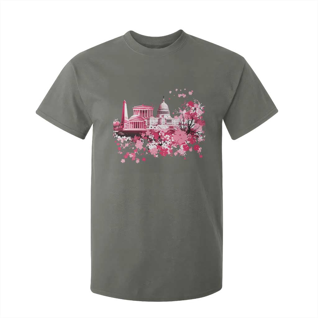 Washington DC Cherry Blossoms T Shirt For Kid Capitol Building Monuments Memorials Sakura TS11 Military Green Print Your Wear