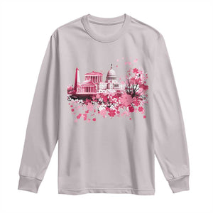 Washington DC Cherry Blossoms Long Sleeve Shirt Capitol Building Monuments Memorials Sakura TS11 Ice Gray Print Your Wear