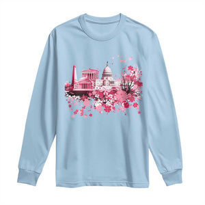Washington DC Cherry Blossoms Long Sleeve Shirt Capitol Building Monuments Memorials Sakura TS11 Light Blue Print Your Wear