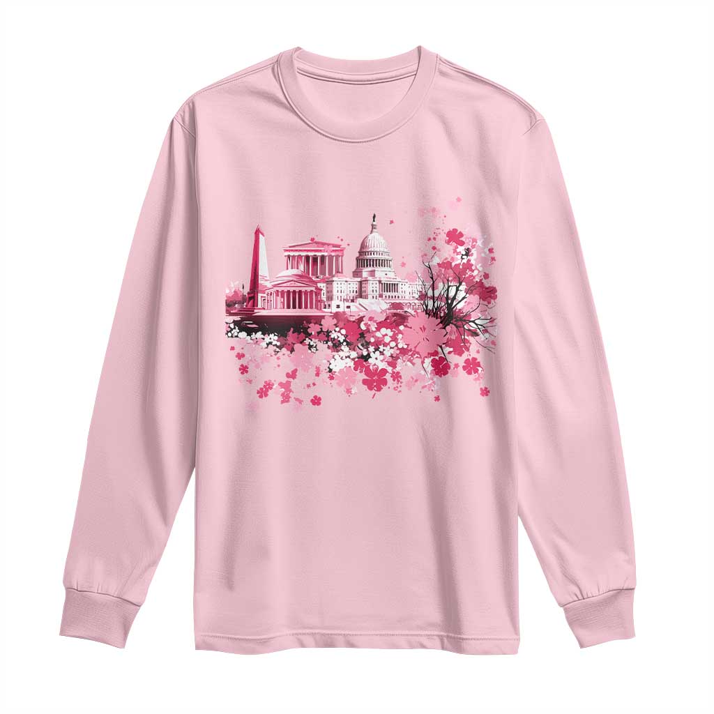 Washington DC Cherry Blossoms Long Sleeve Shirt Capitol Building Monuments Memorials Sakura TS11 Light Pink Print Your Wear