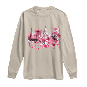 Washington DC Cherry Blossoms Long Sleeve Shirt Capitol Building Monuments Memorials Sakura TS11 Sand Print Your Wear