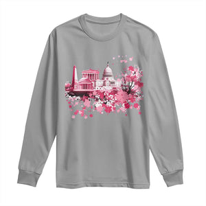 Washington DC Cherry Blossoms Long Sleeve Shirt Capitol Building Monuments Memorials Sakura TS11 Sport Gray Print Your Wear